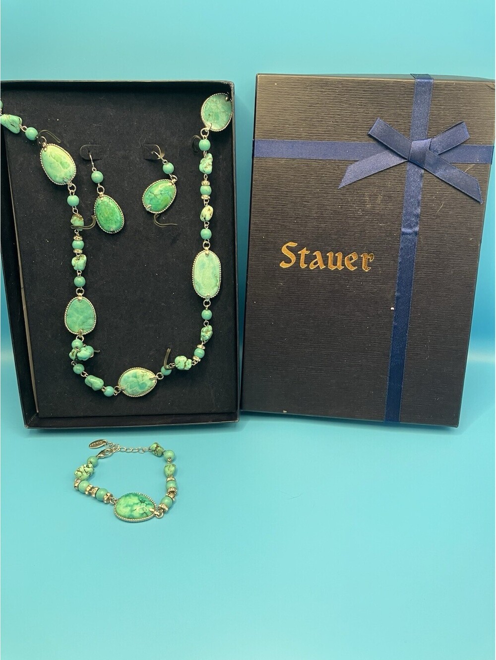 Stauer Vintage Turquoise Silver Beaded Jewelry 3 pc Set Southwestern Style